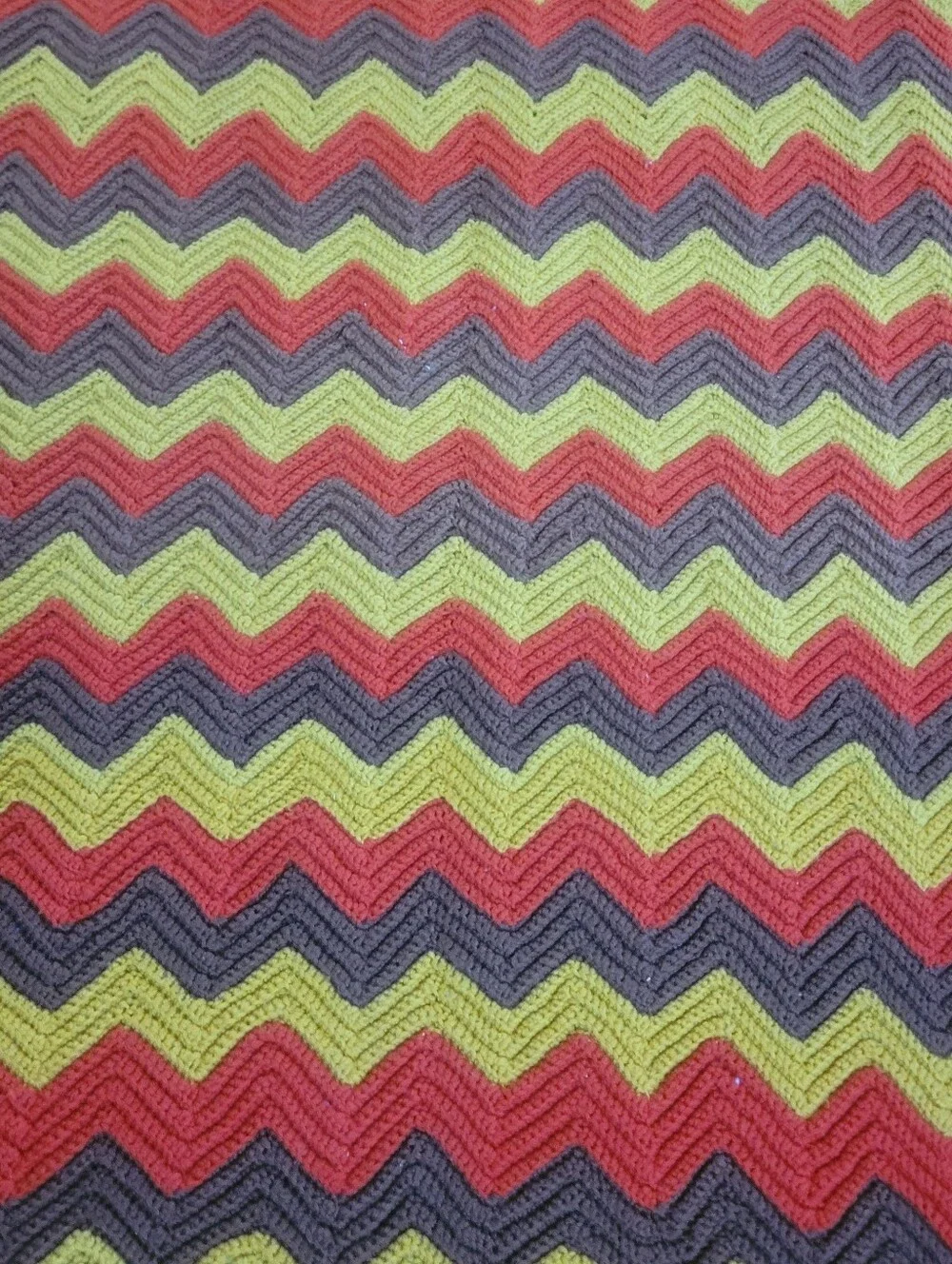 Vintage Handmade Crochet Chevron Afghan Blanket earth tones, eclectic Cottagecor